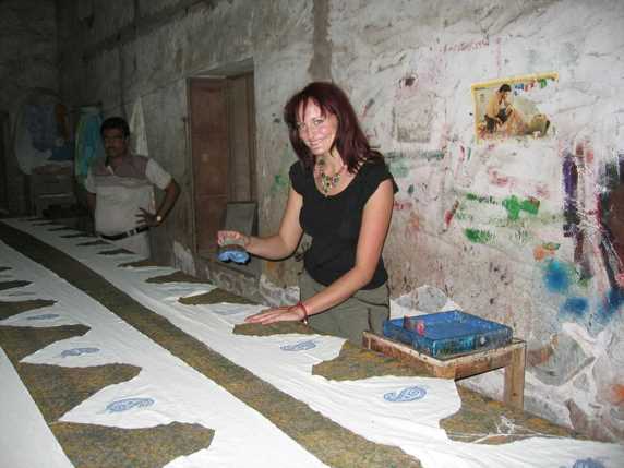 Here Katherine is picture block printing the very first Cornish Cream marquee.