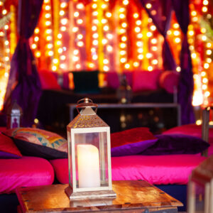 Silver Hurricane Lantern with LED Candle