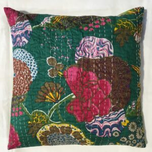 Kantha Stitch Cushion - Dark Green