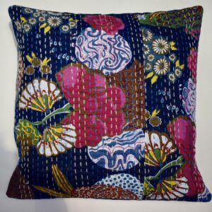 Kantha Stitch Cushion - Dark Blue