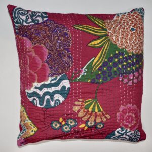 Kantha Stitch Cushion - Pink