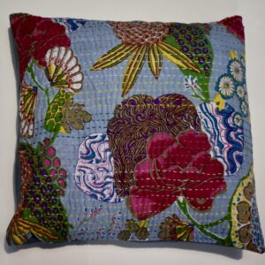 Kantha Stitch Cushion - Pale Blue