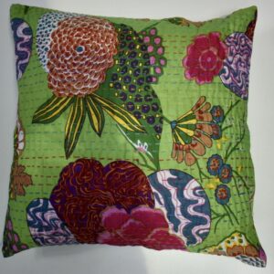 Kantha Stitch Cushion - Lime Green