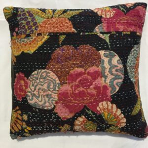 Kantha Stitch Cushion - Black